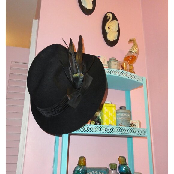Vintage Chelton Black Wool Cloche Hat w/ Feathers bow church hat Kentucky derby main image 6